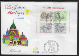 Germany Berlin. FDC Mi. 336-339.   The 125 Anniversary Of The Berlin’s Zoo.  FDC Cancellation On FDC Envelope - 1948-1970