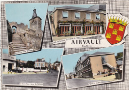 79. AIRVAULT. CPSM.MULTIVUES..BLASON ET 4 VUES: LE VIEUX CHATEAU. HOTEL DU CYGNE. STATION SERVICE TOTAL ROUTE DE ST LOUP - Airvault