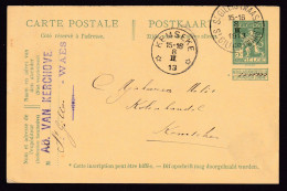 DDFF 630 -  Entier Pellens T4R ST GILLIS (WAAS) 1913 Vers KEMSEKE - Cachet Privé Ad. Van Kerchove - Cartes Postales 1909-1934