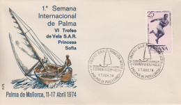 Enveloppe   ESPAGNE   1ére   Semaine   Internationale   De   VOILE      PALMA  DE  MALLORCA   1974 - Voile