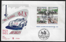 Germany Berlin. FDC Mi. 397-400.   50 Anniversary Of AVUS Motor Racing Track.  FDC Cancellation On FDC Envelope - 1971-1980