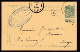 DDFF 633 -  Entier Pellens T4R TOURNAI 1914 Vers LIEGE - Cachet Privé Hivre-Dorchies § Fils - Tarjetas 1909-1934