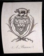 EX LIBRIS A. BACON  L17-F01 XVIII° XIX° SECOLO ARALDICO ARMORIAL - Ex-libris