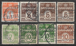 1914-1930 DENMARK Set Of 8 USED STAMPS Perf.14x14½ (Michel # 77,118,120,166,184) CV €6.20 - Used Stamps