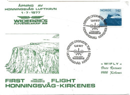 Norway 1977 Special Cover Opening Airport Honningsvåg  - First Flight Honningsvåg-Kirkene Special  Cancellation  1.7.77 - Briefe U. Dokumente