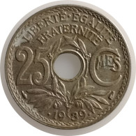 1939 - 25 Centimes Lindauer Maillechort France / KM#867b - 25 Centimes