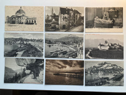 Switzerland LOT (nine Postcards) Luzern Pilatus Zurich Brunigstrasse Schloss Baden Aargau Bern Aigle - Verzamelingen & Kavels