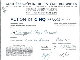 ACTION De 5 Francs - 1969 - Société Coopérative Entr'aide Des Artistes - Reçu - Maison Des Artistes - - S - V