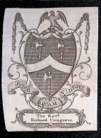 EX LIBRIS Per THE REVEREND RICHARD CONGREVE  L17-F01 XVIII° XIX° SECOLO ARALDICO ARMORIAL - Exlibris