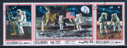 Dubai 1969 Mi# 362-364 Used - Strip Of 3 - First Man On The Moon / Apollo 11 / Space - Dubai