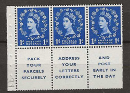 1955 MNH GB Watermark Edward Crown Booklet Pane SG 541-la Postfris** - Unused Stamps