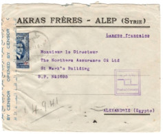 Syria - 1941 Aleppo Censored Cover To Egypt - Syrie