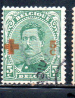 BELGIQUE BELGIE BELGIO BELGIUM 1918 KING ROI ALBERT I RED CROSS CROIX ROUGE SURCHARGED 5c + 5c USED OBLITERE' USATO - 1918 Croce Rossa