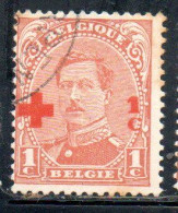 BELGIQUE BELGIE BELGIO BELGIUM 1918 KING ROI ALBERT I RED CROSS CROIX ROUGE SURCHARGED 1c + 1c  USED OBLITERE' USATO - 1918 Croix-Rouge