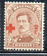 BELGIQUE BELGIE BELGIO BELGIUM 1918 KING ROI ALBERT I RED CROSS CROIX ROUGE SURCHARGED 2c + 2c MH - 1918 Croix-Rouge