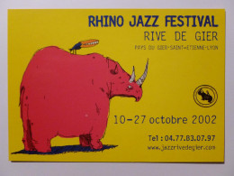 RHINOCEROS ROSE - Carte Publicitaire Rhino Jazz Festival à Rive De Gier (Loire) - Neushoorn