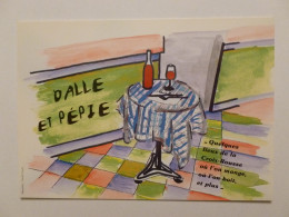 DESSIN TABLE Avec VERRE / BOUTEILLE VIN - Carte Publicitaire Dalle Et Pépie - Illustration / Lyon Croix Rousse - Restaurants