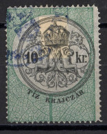 Variété Décentrée AUTRICHE AUSTRIA HONGRIE HUNGARY REVENUE FISCAUX 10 Kr 1868/73 - Fiscali