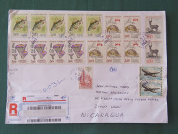 France 2023 Big Registered Cover To Nicaragua - Planes Turtles Mushrooms Deer Fishes - Cartas & Documentos