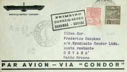 1930 Brasil / Brazil Condor (SC) 1.º Voo - First Flight Corumbá - Cuiabá - Luftpost