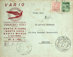 1931 Brasil / Brazil Varig 1.º Voo / First Flight Porto Alegre - Santa Cruz - Santa Maria (volta / Return) - Luchtpost