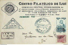 1954 Brasil / Brazil Varig 1.º Voo / First Flight Ijuí - Porto Alegre - Luchtpost