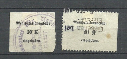 ÖSTERREICH Austria Zug Railway Tax Manipulationsgebühr 10 & 20 Kr. Steuer Taxe O - Revenue Stamps