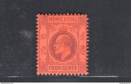 1903 HONG KONG - Stanley Gibbons N. 64 - 4 Cents - PURPLE RED - MNH** - Andere & Zonder Classificatie