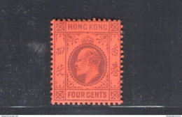 1903 HONG KONG - Stanley Gibbons N. 64 - 4 Cents - PURPLE RED - MNH** - Autres & Non Classés
