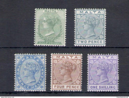 1885 MALTA, Stanley Gibbons N. 20-29 (no 21), 5 Valori - MLH* - Andere & Zonder Classificatie