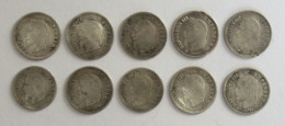 ARGENT : 10 Monnaies De 20 Centimes Napoléon III (non Nettoyées) - Nouveau Lot - Lots & Kiloware - Coins