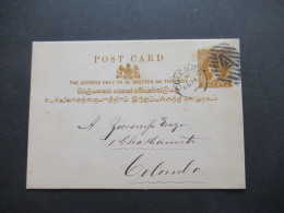 GB Kolonie Ceyon 1896 Ganzsache GA / Post Card Stempel Colombo A Als Orts PK - Ceylon (...-1947)