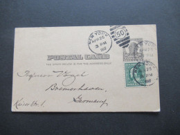 USA 1910 Ganzsache Mit Zusatzfrankatur Stempel New York 50 Nach Bremerhaven / Schiffspost - Cartas & Documentos