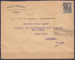 Tunisie - Env. "Docks Tunisiens" Affr. N°132 Flam. TUNIS /25.VI.1930 Pour BORDEAUX - Cachet [LETTRE TRANSPORTEE EXCEPTIO - Lettres & Documents