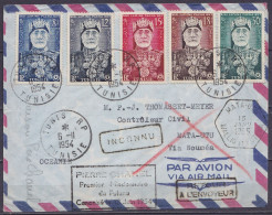 Tunisie - Env. Par Avion Affr. N°383/87 Càd TUNIS R.P./6-11-1954 Pour MATA-UTU Wallis Et Futuna Via Nouméa - Griffes [IN - Lettres & Documents