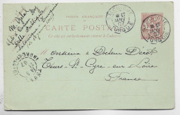 LEVANT 10C MOUCHON CARTE POSTALE SALONIQUE 17 JANV 1907 TURQUIE TURKEY POUR TOURS INDRE ET LOIRE - Covers & Documents