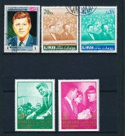 John Fitzgerald KENNEDY 5 Timbres : 3 Oblitérés  AJMAN Et Kingdom Of YEMEN  2 Neufs MAHRA STATE South Arabia; XVI-5 - Kennedy (John F.)