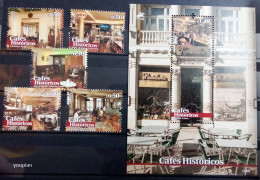 Portugal 2017, Historical Cafes, MNH S/S And Stamps Set - Ungebraucht