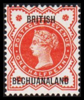 1887. BECHUANALAND. BRITISH BECHUANALAND Overprint On ONE HALF PENNY Victoria. Hinged.  (MICHEL 9) - JF542511 - 1885-1964 Herrschaft Von Bechuanaland