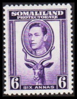 1938. SOMALILAND PROTECTORATE. Georg VI 6 ANNAS Kudu (Tragelaphus Imberbis).  Very Lightly Hin... (Michel 82) - JF542532 - Somaliland (Protectoraat ...-1959)
