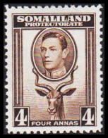 1938. SOMALILAND PROTECTORATE. Georg VI 4 ANNAS Kudu (Tragelaphus Imberbis).  Very Lightly Hin... (Michel 81) - JF542533 - Somaliland (Protectorate ...-1959)