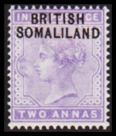 1903. BRITISH SOMALILAND. Overprint On TWO ANNAS VICTORIA INDIA POSTAGE. Hinged. Thin.  (Michel 3) - JF542542 - Somaliland (Protettorato ...-1959)