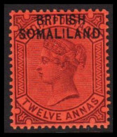 1903. BRITISH SOMALILAND. Overprint On TWELVE ANNAS VICTORIA INDIA POSTAGE. Hinged. (Michel 9) - JF542548 - Somaliland (Herrschaft ...-1959)