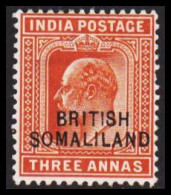 1903. BRITISH SOMALILAND. Overprint On Edward VII. THREE ANNAS INDIA POSTAGE. Hinged. (Michel 17) - JF542553 - Somaliland (Herrschaft ...-1959)