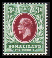 1912-1919. SOMALILAND PROTECTORATE. Georg V.  3 A Hinged. (Michel 48) - JF542570 - Somaliland (Protettorato ...-1959)