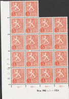 1954. FINLAND. Liontype 3 M. Never Hinged. 18-block With Print Number N:o 998-1-1954 In Margi... (Michel 427) - JF542618 - Unused Stamps