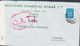 1945. PORTUGAL 3$50 Caravelle On Small Censored OAT-Por Aviao Cover To STOREBRO, Sweden Cance... (Michel 657) - JF542650 - Neufs