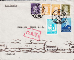 1945. TÜRKIYE. Uncensored Cover Par Avion OAT To Storebro, Sweden Via London With 2 +... (Michel 958+ C 62 +) - JF542658 - Unused Stamps