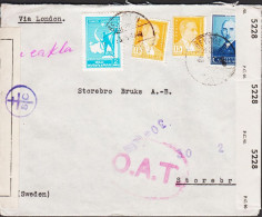 1945. TÜRKIYE. Double Censored Cover Par Avion OAT To Storebro, Sweden Via London Wit... (Michel 957+ C 62 +) - JF542659 - Nuevos