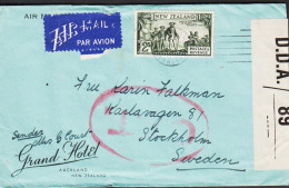 1942. New Zealand. Fine Small Censored OAT Cover PAR AVION To Sweden With 2 Shilling Captain ... (MICHEL 201) - JF542661 - Covers & Documents